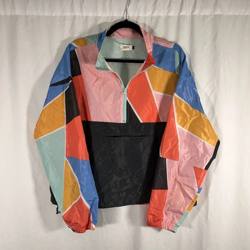 BKE Windbreaker Women's Large Multicolor 1/4 Zip Hook Loop Lightweight jacket